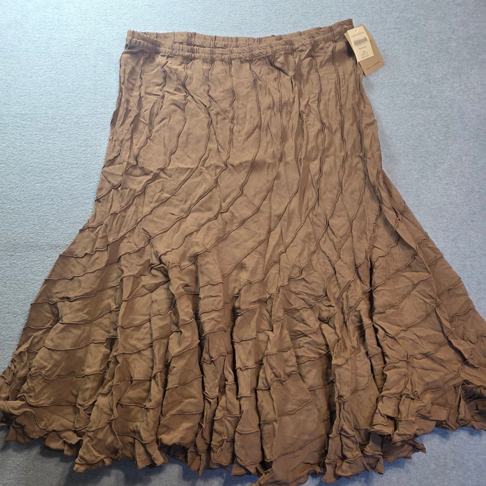 Coldwater Creek Midi Skirt Womens 2X Brown Rayon Crinkle Flutter Flowy Boho